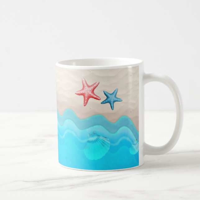 Sandig strand och sjöstjärna kaffemugg (Höger)