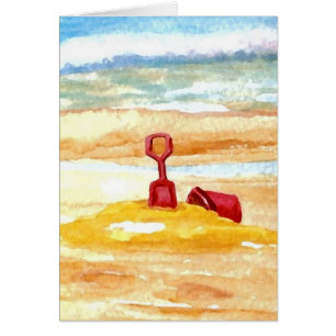 Sandleksaker - Sandslottbyggnad på stranden Hälsningskort