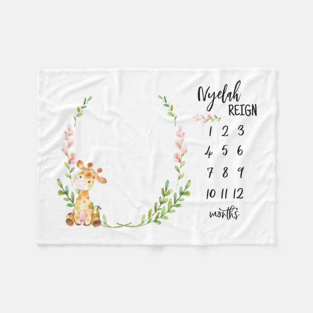 Sandnat Store Personlig Giraffe Baby Milestone Fleecefilt (Framsidan (Horisontell))