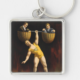Sandow Eugen Sandow Vaudeville Tyngdlyftare Fyrkantig Silverfärgad Nyckelring