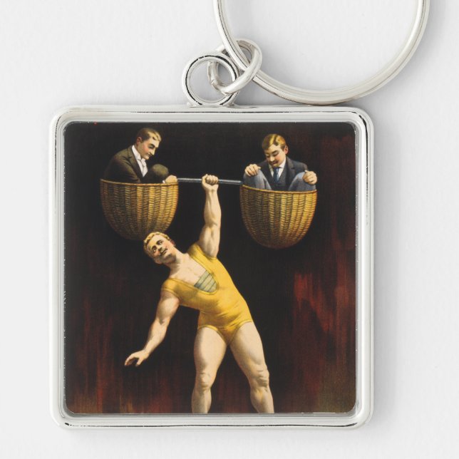 Sandow Eugen Sandow Vaudeville Tyngdlyftare Fyrkantig Silverfärgad Nyckelring (Framsidan)
