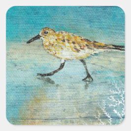 Sandpiper Beach Shorebird Weasted Artwork Fyrkantigt Klistermärke