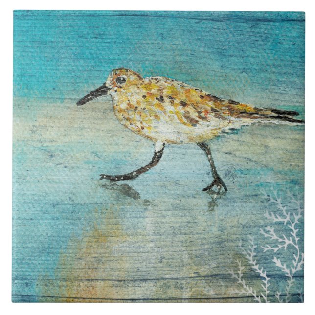Sandpiper Beach Shorebird Weasted Artwork Kakelplatta (Framsidan)