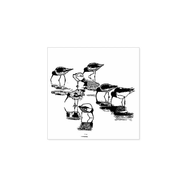 Sandpiper Birds Beach Animals Wood Frimärke Stämpel (Tryck)