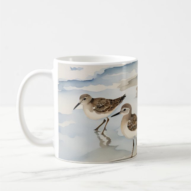 Sandpiper Sea Birds Kuststrutsarea Watercolor Kaffemugg (Vänster)