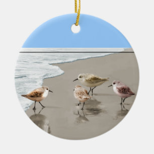 Sandpipers på shorelinen julgransprydnad keramik