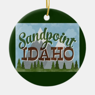 Sandpoint Idaho-Roligten Retro Snowy-bergen Julgransprydnad Keramik