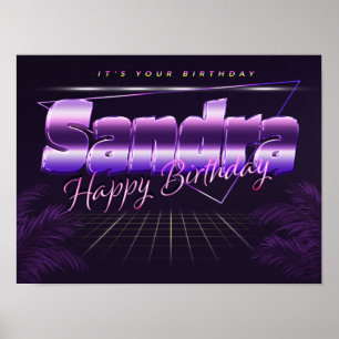 Sandra Namn Vorname lila retro Poster Geburtstag