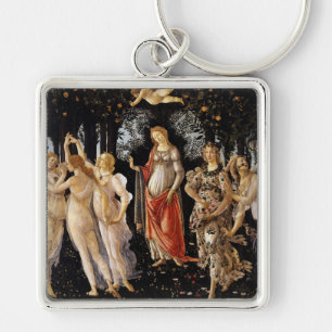 Sandro Botticelli - La Primavera Fyrkantig Silverfärgad Nyckelring