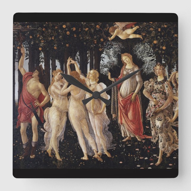 Sandro Botticelli , Primavera（Spring） スクエア壁時計 Fyrkantig Klocka (Framsida)