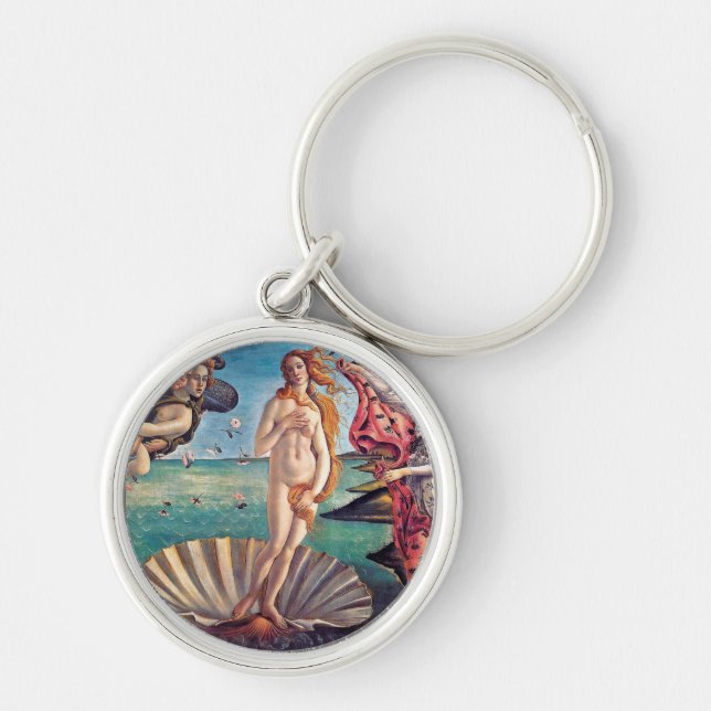 Sandro Botticelli - Venus födelse - Finkonst Rund Silverfärgad Nyckelring (Framsidan)