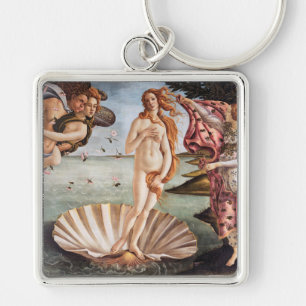 Sandro Botticelli - Venus födelse Fyrkantig Silverfärgad Nyckelring
