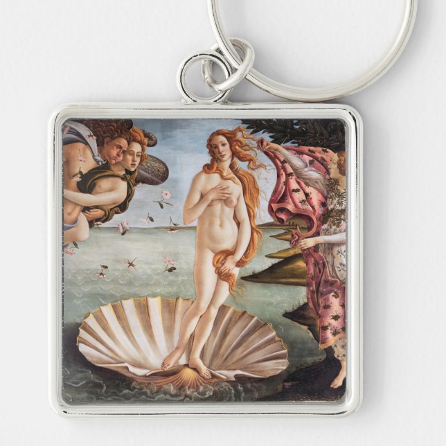 Sandro Botticelli - Venus födelse Fyrkantig Silverfärgad Nyckelring (Framsidan)