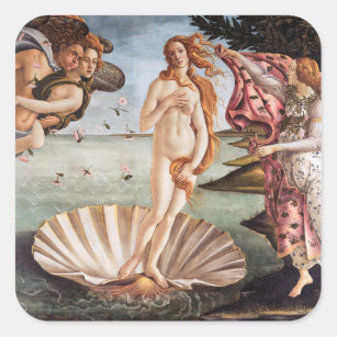 Sandro Botticelli - Venus födelse Fyrkantigt Klistermärke