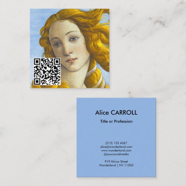 Sandro Botticelli - Venus födelse - QR-kod Fyrkantigt Visitkort (Fram/baksida)