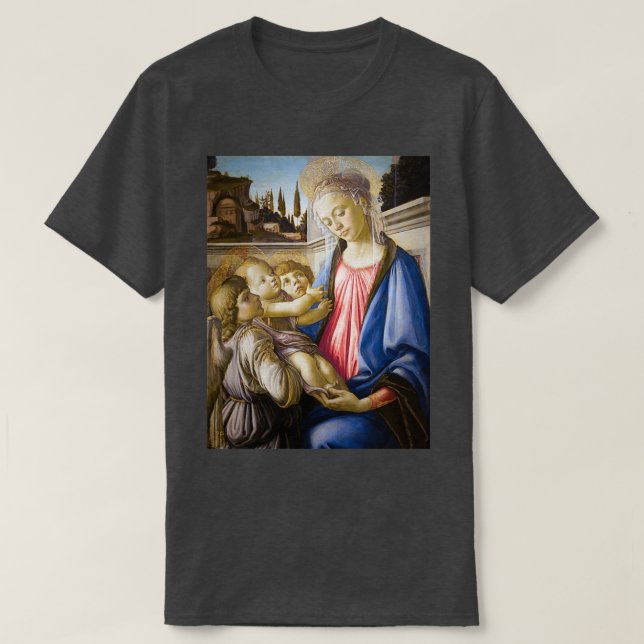 Sandro Botticelli Virgin och Child med Två Änglar T Shirt (Design framsida)