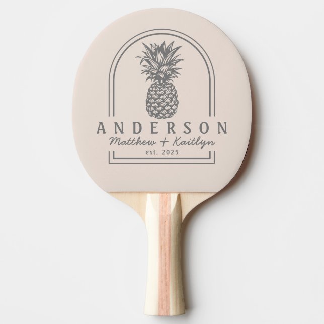 Sandslott Rosa Ananas Bröllopsbåge & Namn Pingisracket (Framsidan)