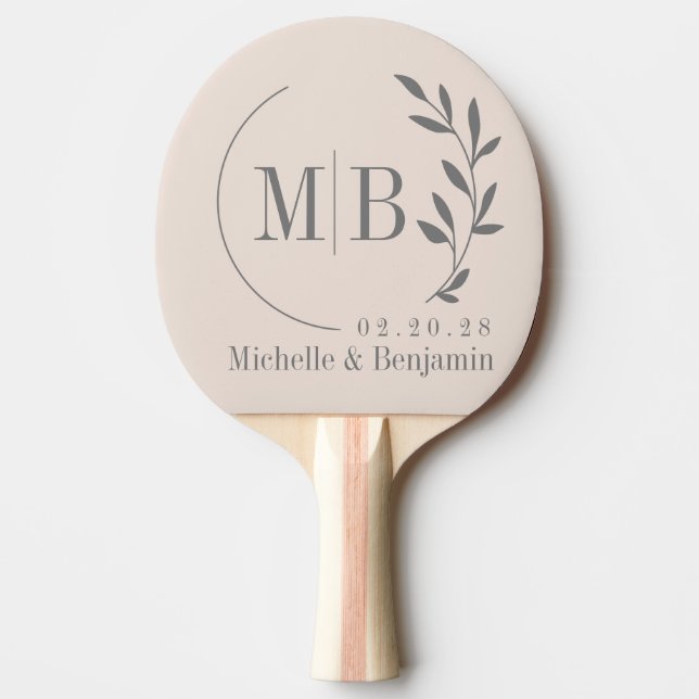 Sandslott Rosa Blad Bröllopsmonogram Pingisracket (Framsidan)