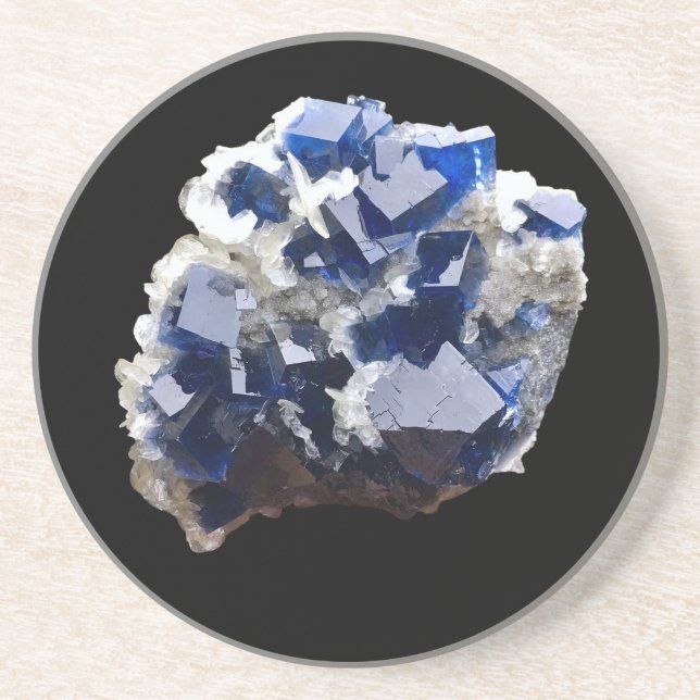 Sandsten Blue Fluorite Crystal & Flake Calcite Underlägg (Framsidan)