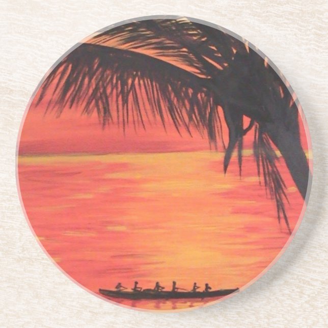 Sandstens Coaster Orange Solnedgång Kano Paddlare Underlägg (Framsidan)