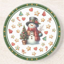 Sandstens Coaster Snömannen och julgodis Underlägg