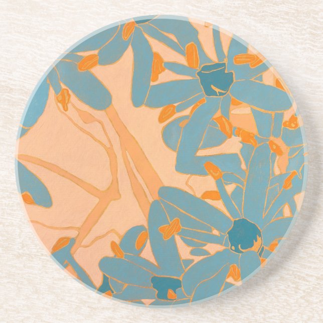 Sandstone Coaster Contemporary Leaf Design Peach Underlägg (Framsidan)