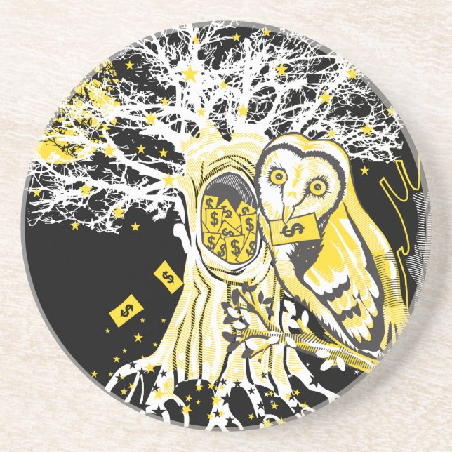 Sandstone Coaster – Urban Tree Owl & Wealth  Underlägg (Framsidan)