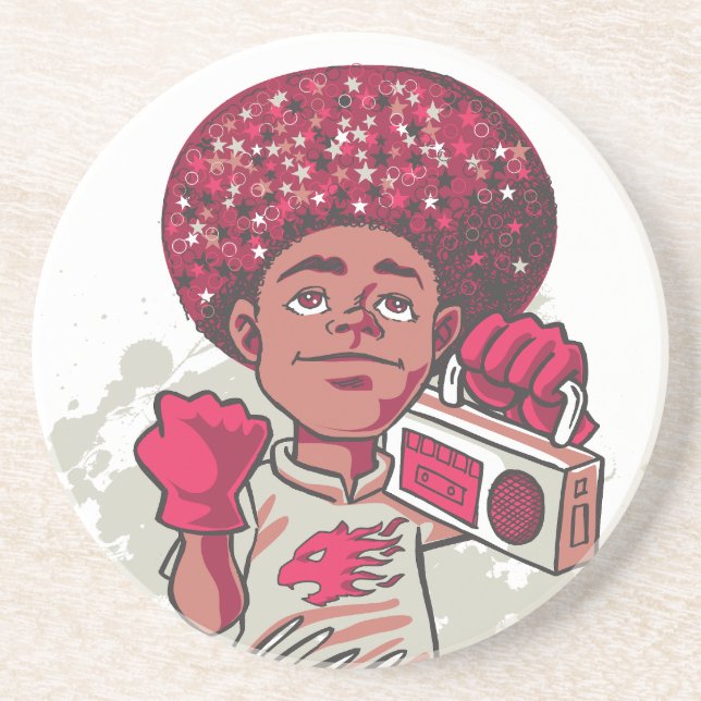 Sandstone Coaster – YOUTH Power Afro & Boombox  Underlägg (Framsidan)