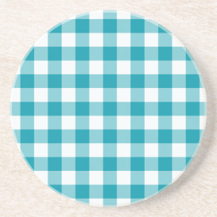 Sandstone Underlägg, Teal Check Gingham Mönster Underlägg Sandsten