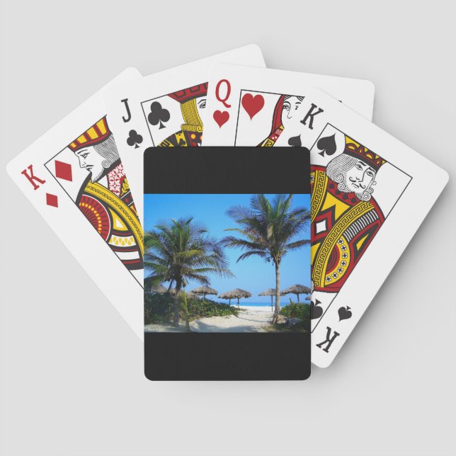 Sandstrand med palmer och havsutsikt casinokort (Baksidan)