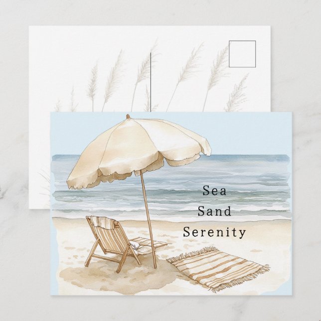 Sandstrand Serenity Parasoll Vykort (Fram/baksida)