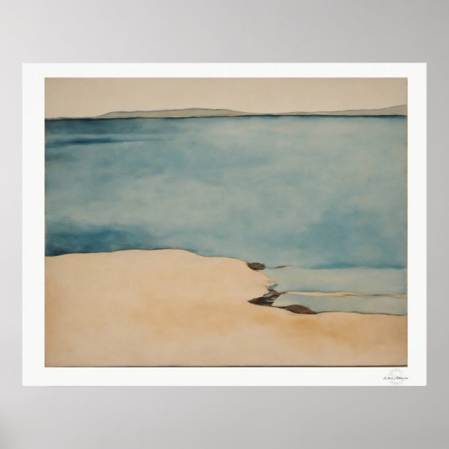 Sandstrand Vattenfärg Canvas, Lugnt Kustlinje  Poster (Framsidan)