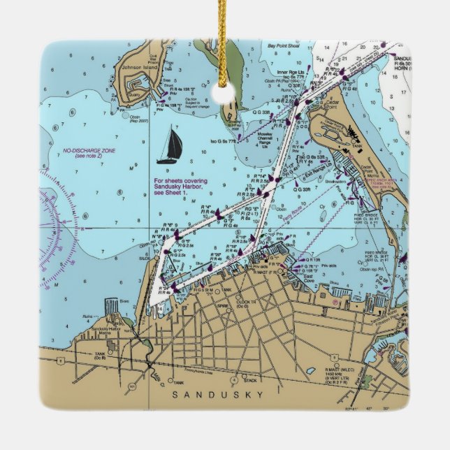 Sandusky OH Nautical Diagram Julgransprydnad Keramik (Baksida)