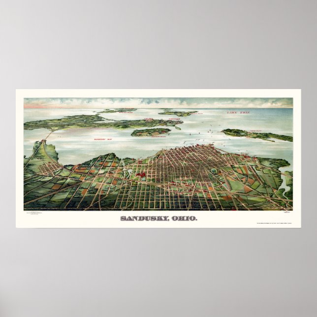 Sandusky, OH Panoramic Karta - 1898 Poster (Framsidan)