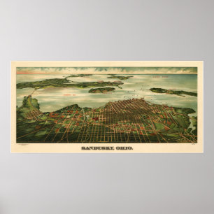 Sandusky Ohio 1898 Antique Panoramic Karta Poster