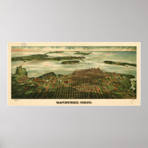 Sandusky Ohio 1898 Antique Panoramic Karta Poster