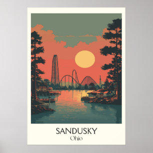 Sandusky Ohio Cedar Point Sunset Sjö Erie Resort Poster