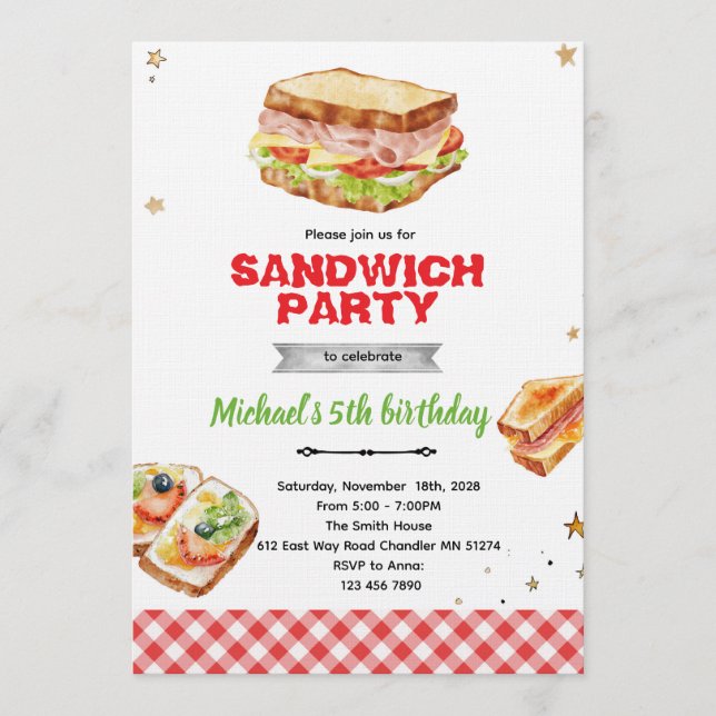 Sandwich Birthday Party Invitation Inbjudningar (Framsida)