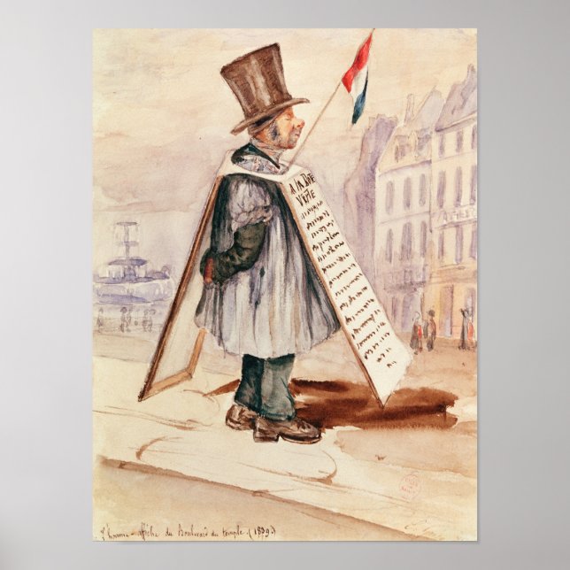 Sandwich Board Man, Boulevard du Temple, 1839 Poster (Framsidan)