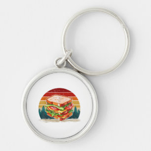 Sandwich Food Vintage Stil Distress Retro Sandw Rund Silverfärgad Nyckelring