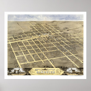 Sandwich, IL Panoramic Karta - 1869 Poster
