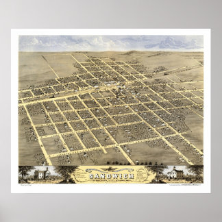 Sandwich, IL Panoramic Karta - 1869 Poster