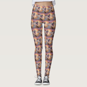 Sandy Australian shepherd Hund på Beach Sunset Leggings