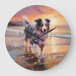Sandy Australian shepherd Hund på Beach Sunset Stor Klocka