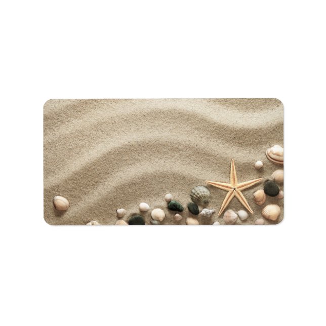 Sandy Beach-bakgrund med Snäcka och stärkelse Adressetikett (Framsidan)