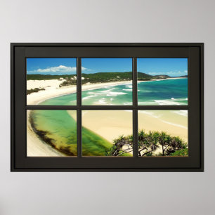 Sandy Beach Black Ram Faux Window Illusion Poster