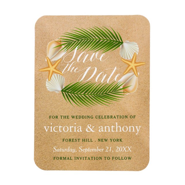 Sandy Beach-bröllopet - rädda datum Magnet (Vertikal)