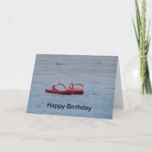 Sandy Beach & Flip-Flops Birthday Greetings Kort