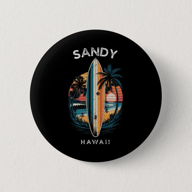 Sandy Beach Hawaii Män Kvinnor Surfning _1  Knapp (Framsida)