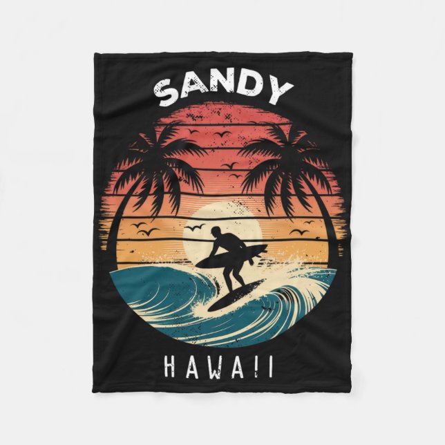Sandy Beach Hawaii Surfbräda Vågor Strand  Fleecefilt (Framsidan)